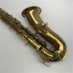 Elkhart 'The Buescher' True-Tone Low Pitch alto saxophone, serial no.147605, in Hiscox Liteflite carrying case with crook