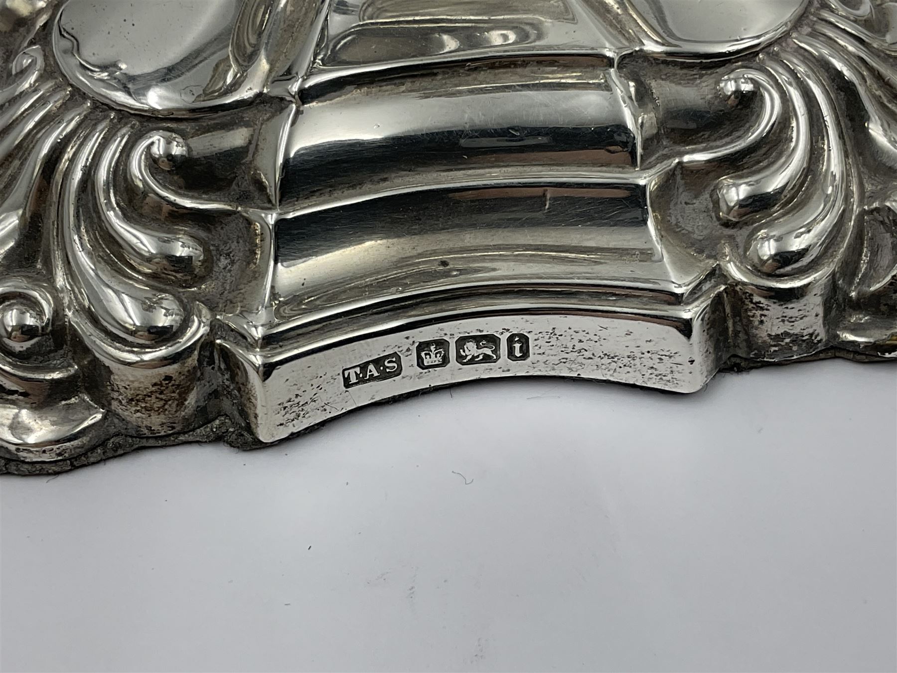 Pair of late Victorian silver mounted candlesticks, each of knopped and part fluted form, upon square stepped base with anthemions to each corner, with conforming sconces, hallmarked to removable sconces and foot, Thomas A Scott, Sheffield 1901, H25.2cm