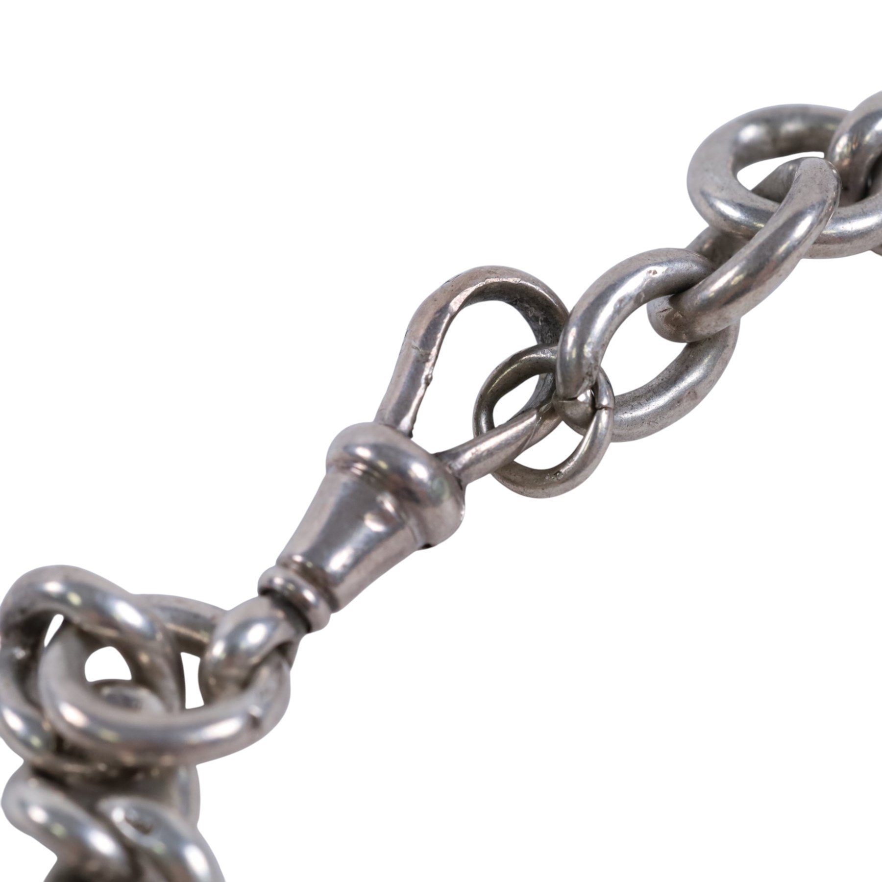 Two early 20th century silver watch chains, links hallmarked