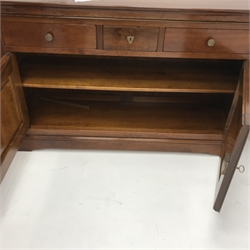 Grange cherrywood sideboard, one long and two short drawers above two cupboards, shaped platform base, W159cm, H97cm, D53cm