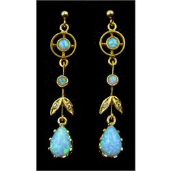 Pair of silver-gilt opal pendant earrings, stamped 925