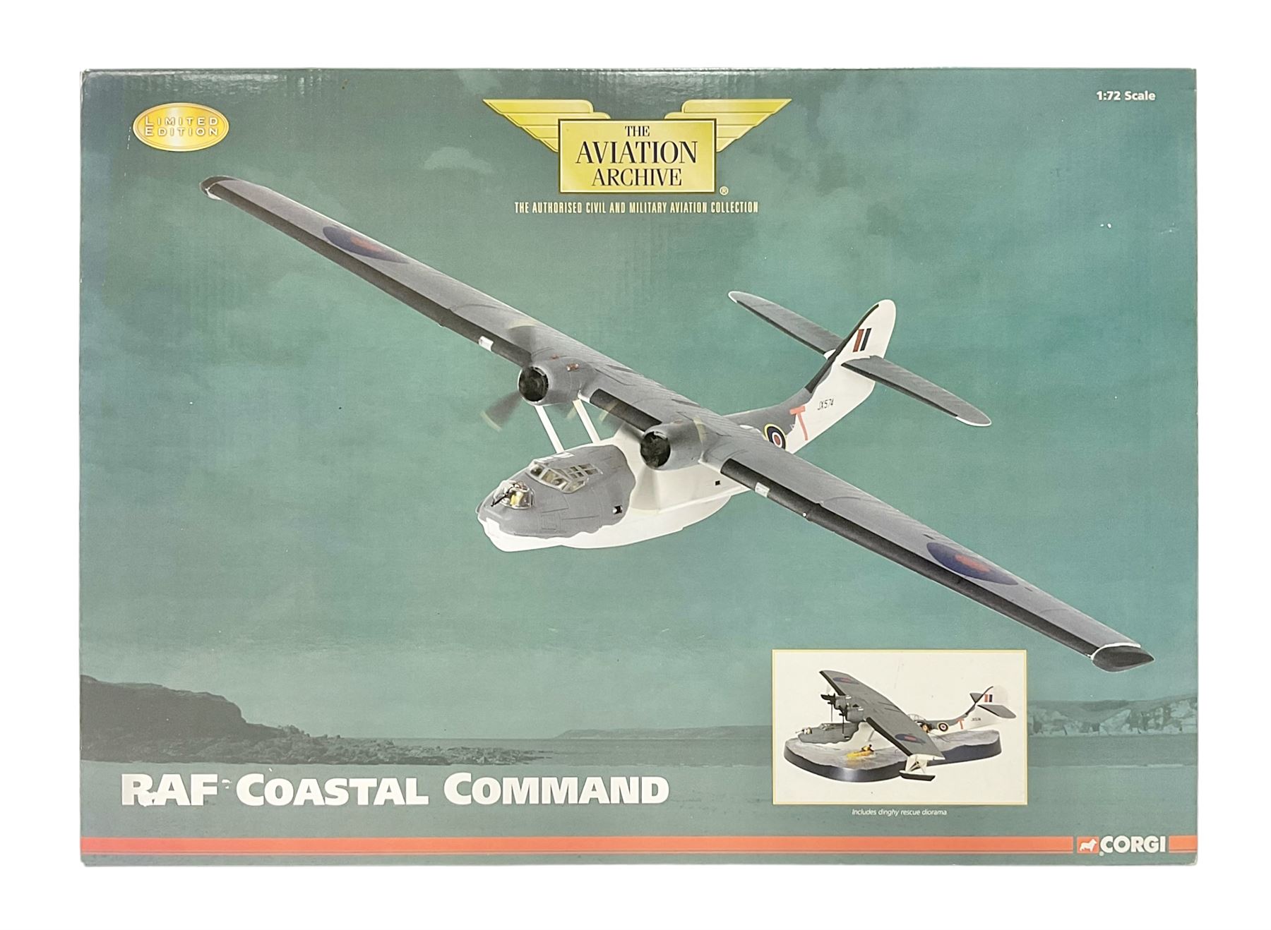 Corgi - Limited Edition Aviation Archive 1:72 scale RAF Coastal Command PBY Catalina MkIVA - JX574, No. 210 Squadron, RAF Sullom Voe, Shetland 1944, with dinghy rescue diorama; boxed with certificate no. 891/1890