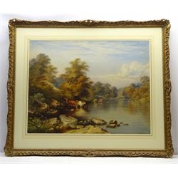 Charles Frederick Buckley (British 1812-1869): Cattle Watering on the Riverside, watercolour signed 62cm x 80cm