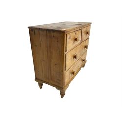 Victorian pine chest, fitted with two short and two long drawers, on turned feet