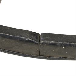 Pair of Victorian black lacquered and painted cartwheels with twelve spokes