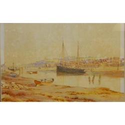  'Whitby', pair 20th century oils on canvas indistinctly signed13cm x 17.5cm and Whitby, watercolour signed by Alan Charlson Browne (British 1903-1970) 22cm x 34cm (3)  