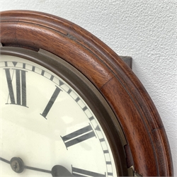 20th century wall clock in circular moulded oak case, enamel Roman dial, single train movement, D35cm