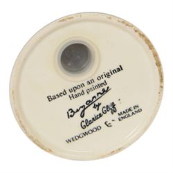 Wedgwood Bizarre by Clarice Cliff, four Conical Sugar shakers, comprising May Avenue, Trees and House, Sliced Circle and Orange Roof Cottage, all with certificates and boxes 