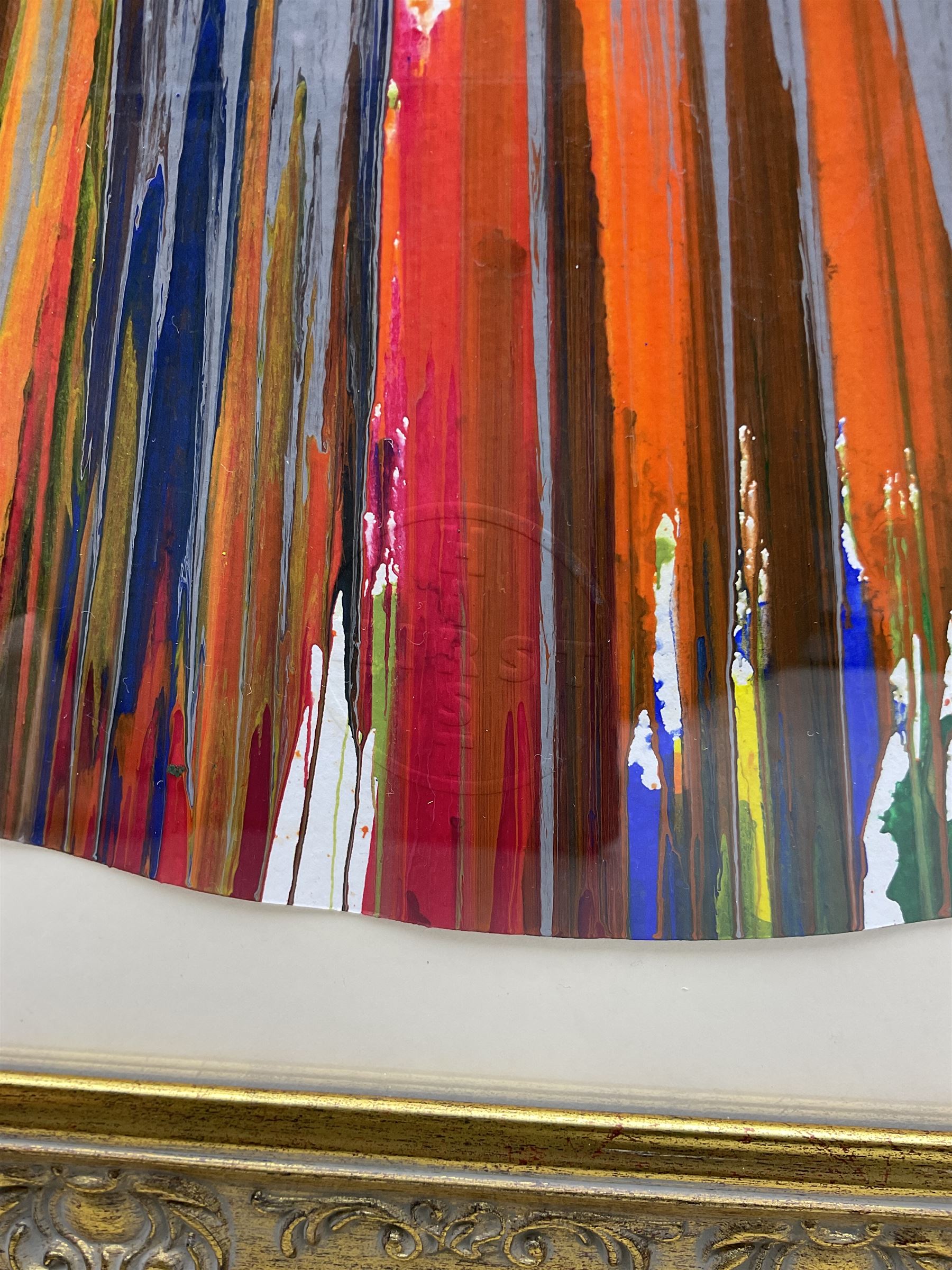 Damien Hirst (British 1965-): Circle Spin Painting 2009, acrylic on die-cut wove paper, with artist's inkstamp signature and blindstamp verso, pub. Pinchuk Art Centre, Ukraine, dia. 52.1cm 
