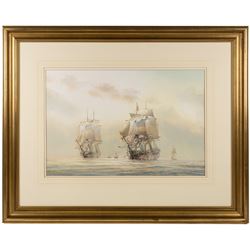 David C Bell (British 1950-): Naval Ships at Sea, watercolour signed 40cm x 59cm