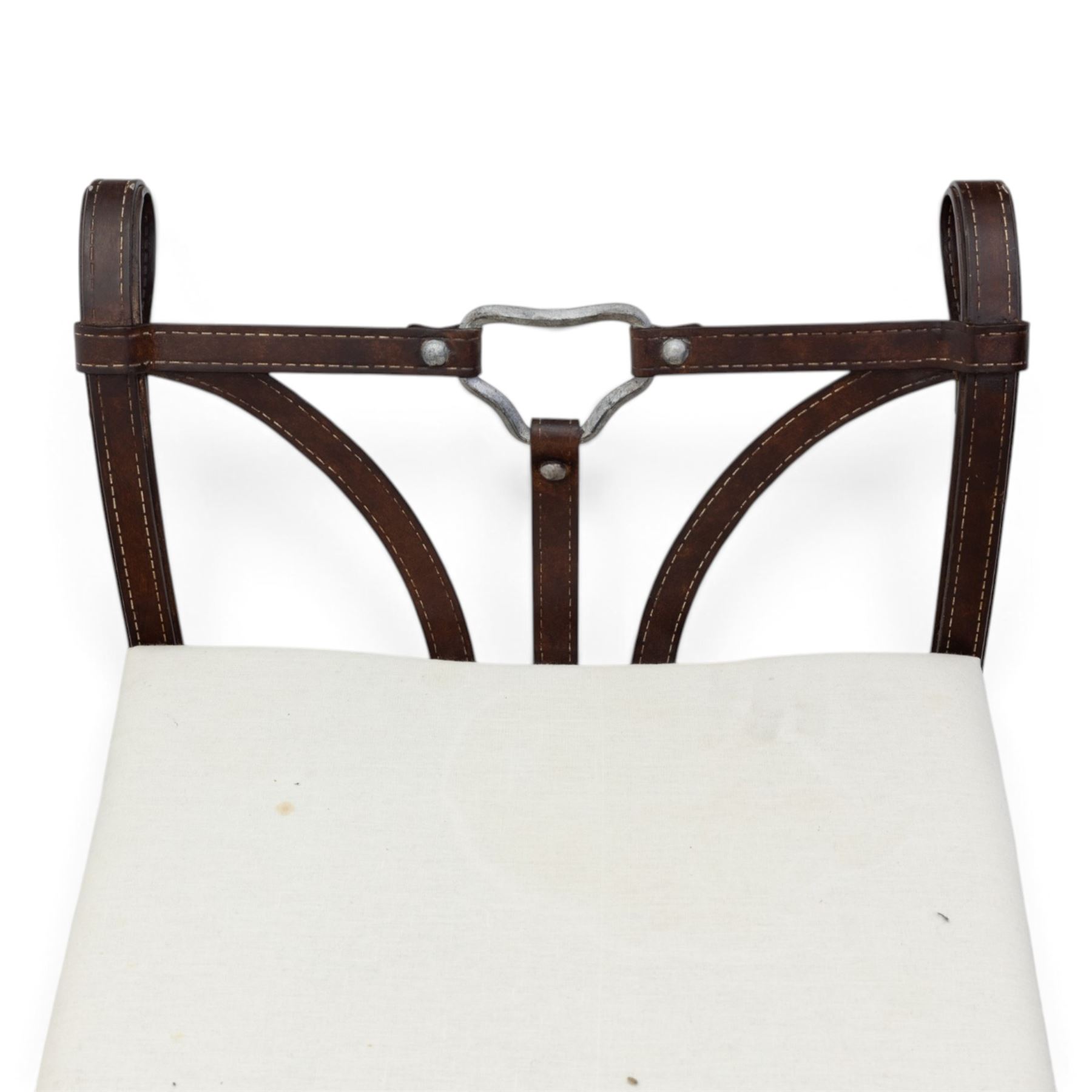 And So To Bed - 'Handel' wrought iron window seat, the rectangular upholstered seat enclosed by scrolling and arched ends with shaped uprights, on scrolling supports united by curved stretchers