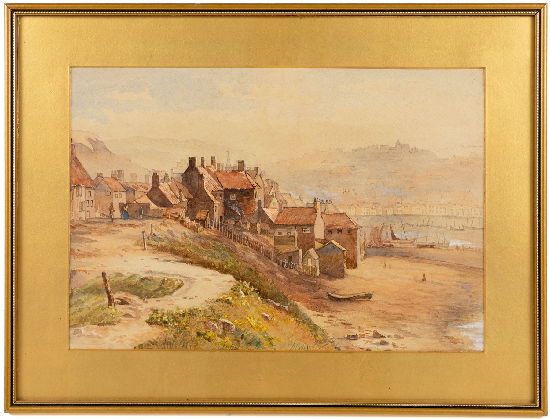 Thomas Swift Hutton (British 1860-1935): 'Tin Ghaut - Whitby', George Percy Bankart (British 1866-1929): ‘River Esk at Whitby’, Edith F Hillier (British 19th/20th Century): ‘The Market Place – Whitby'; together with other Whitby related watercolours variously signed and titled max 36.5cm x 26.5cm (6)