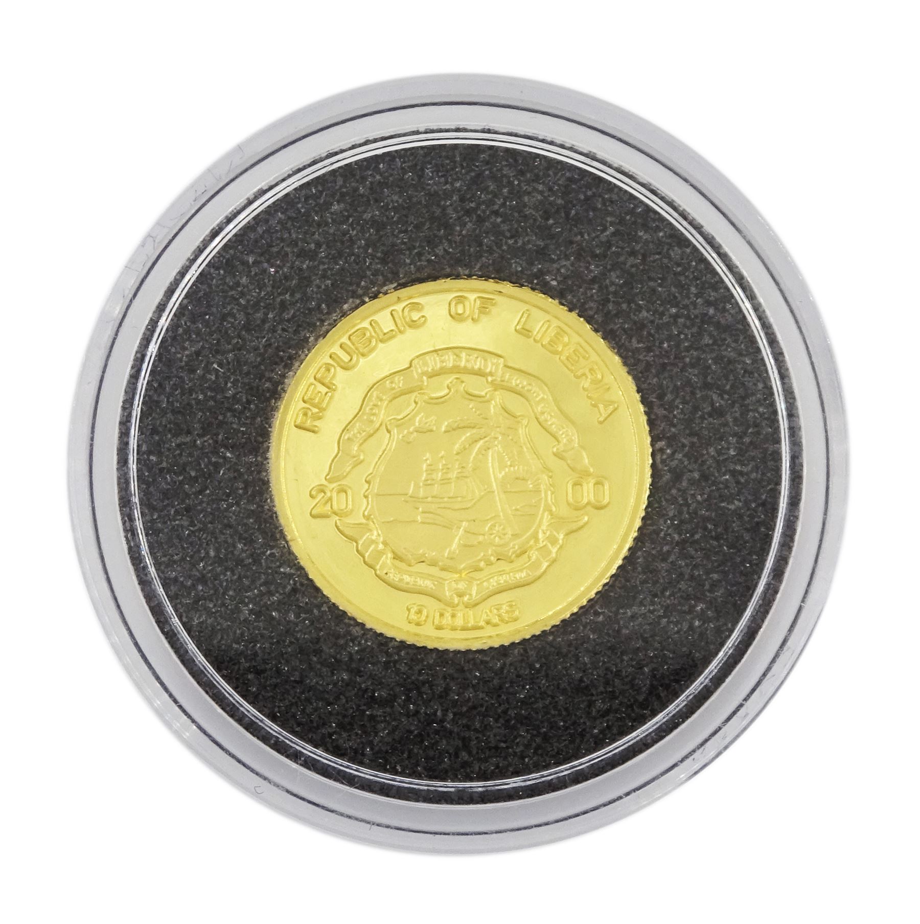 Republic of Liberia 2000 fine gold 1/25 ounce 'Liberia Mask of Dan' coin from 'The Smallest Gold Coins of the World Collection', with certificate
