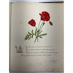 Collection  of 'the Flowers of Sheakspeare' bound in a book, approximately twenty nine studies in watercolour, each work detailing the act the flower is mentioned, together with the tapestry book by Candee. 