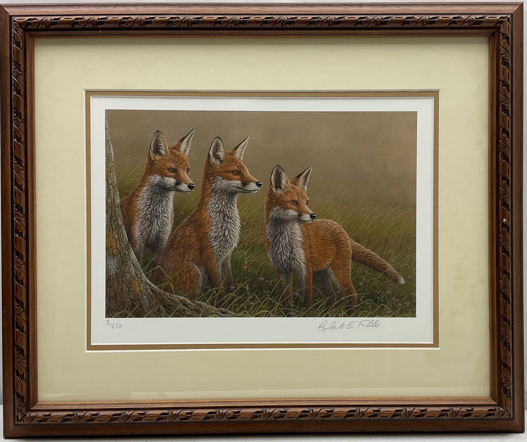 Robert E Fuller (British 1972-): Red Foxes in Long Grass, limited edition colour print signed and numbered 8/850 in pencil 20cm x 30cm