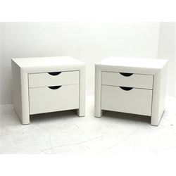 *Pair white finish two drawer bedside chests, W50cm, H43cm, D42cm