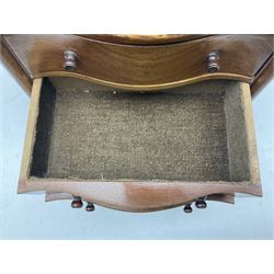 Georgian style mahogany miniature three drawer chest, raised upon tapering legs, H28.5cm 
