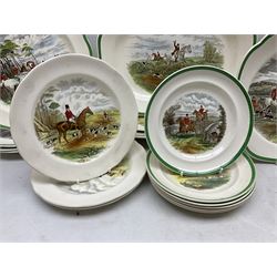 Collection of Copeland Spode hunting scenes dinner wares, after J. F. Herring, to include dinner plates, side plates, graduated serving platters, lidded box etc, together with Spode's Byron breakfast cup and saucer, all with printed marks beneath (29)