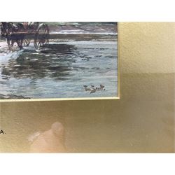 Tom Scott RSA RSW (Scottish 1854-1927): 'Sunset', watercolour signed, indistinctly titled and dated 1913 on original label verso 18cm x 26cm