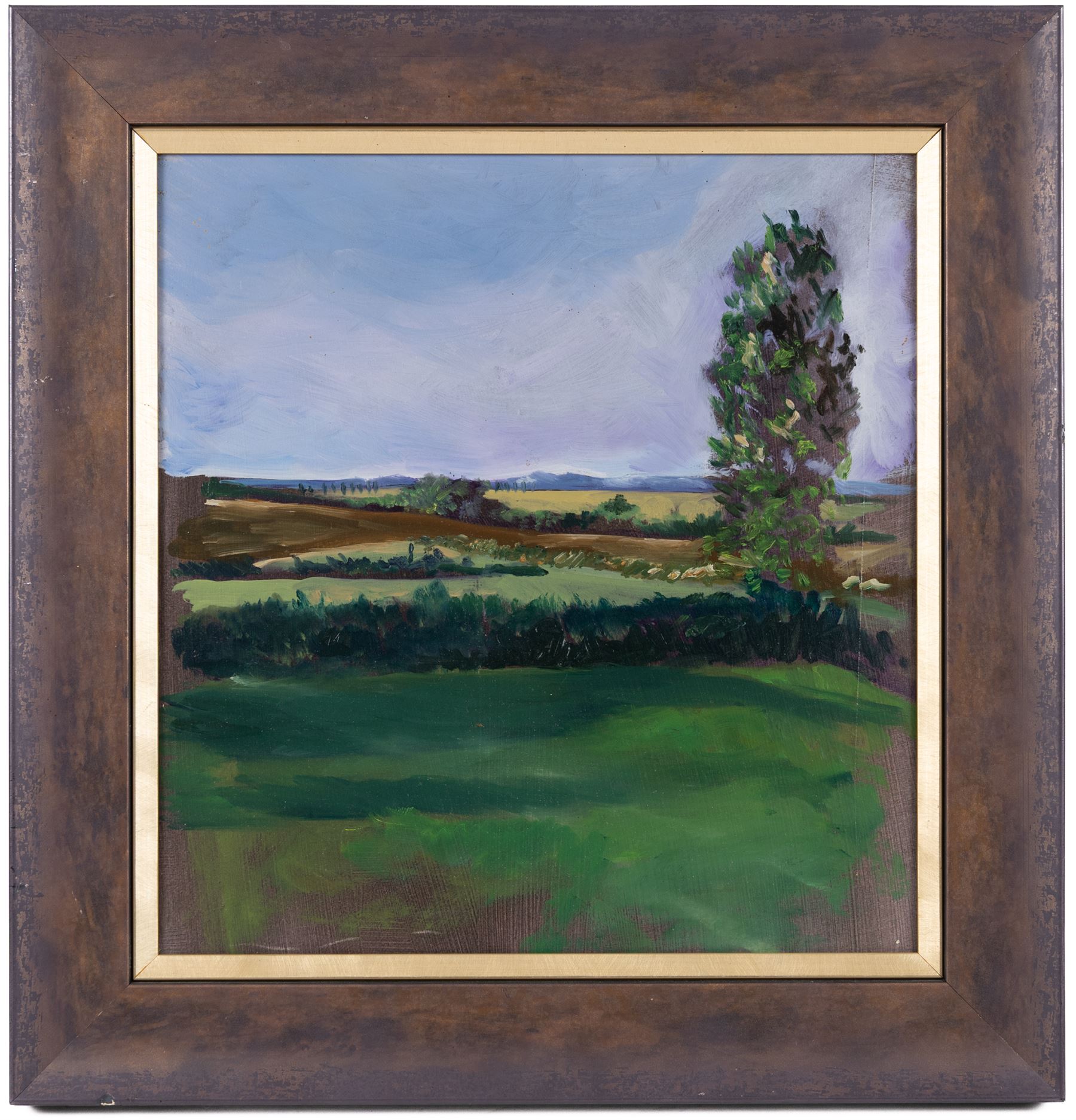 English School (Contemporary): Clouds Gathering over the Fields, pair of oils on board unsigned 31cm x 30cm (2)