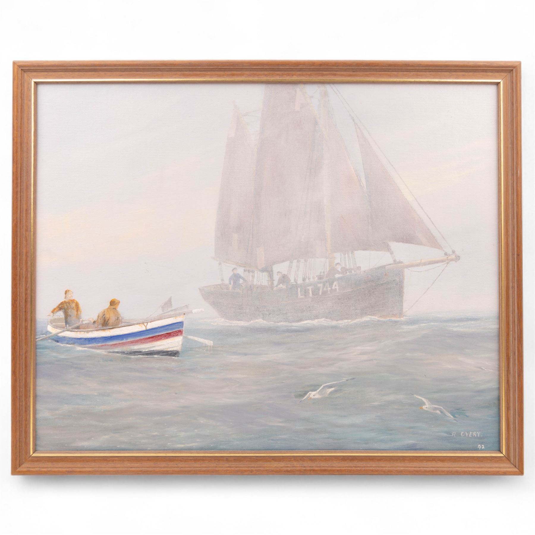 Robert Overy (British 1928-2018): Boats off Scarborough, two oils on canvas board signed and dated '92, larger 39cm x 49cm (2)