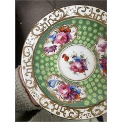  19th century Coalport Felt Spar porcelain cup and saucer painted with panels of flowers on a green and gilt ground and marked I Rose & Co and an early 19th century Worcester trio decorated in blue and gilt, Pattern No.274 