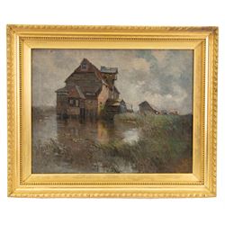 George Grosvenor Thomas RSW (Scottish 1856-1923): 'Houghton Mill - River Ouse Cambridgeshire', oil on canvas unsigned 34cm x 45cm