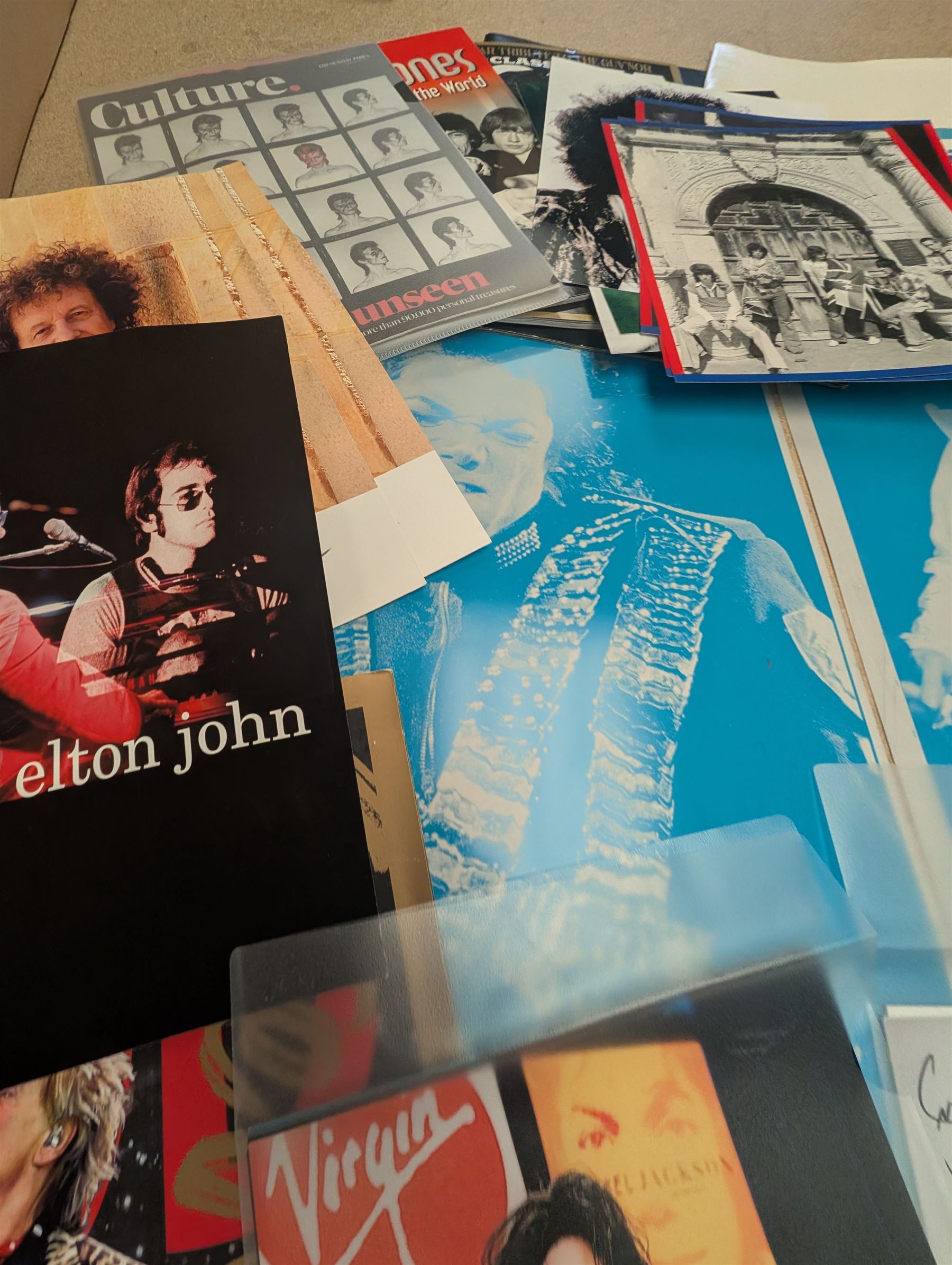 Music memorabilia, comprising signed photographs, including Leo Sayer and Suzie Quattro,  tour programmes, including Rod Stewart and Tina Turner, U2 book, two metal Michael Jackson posters and photographs 