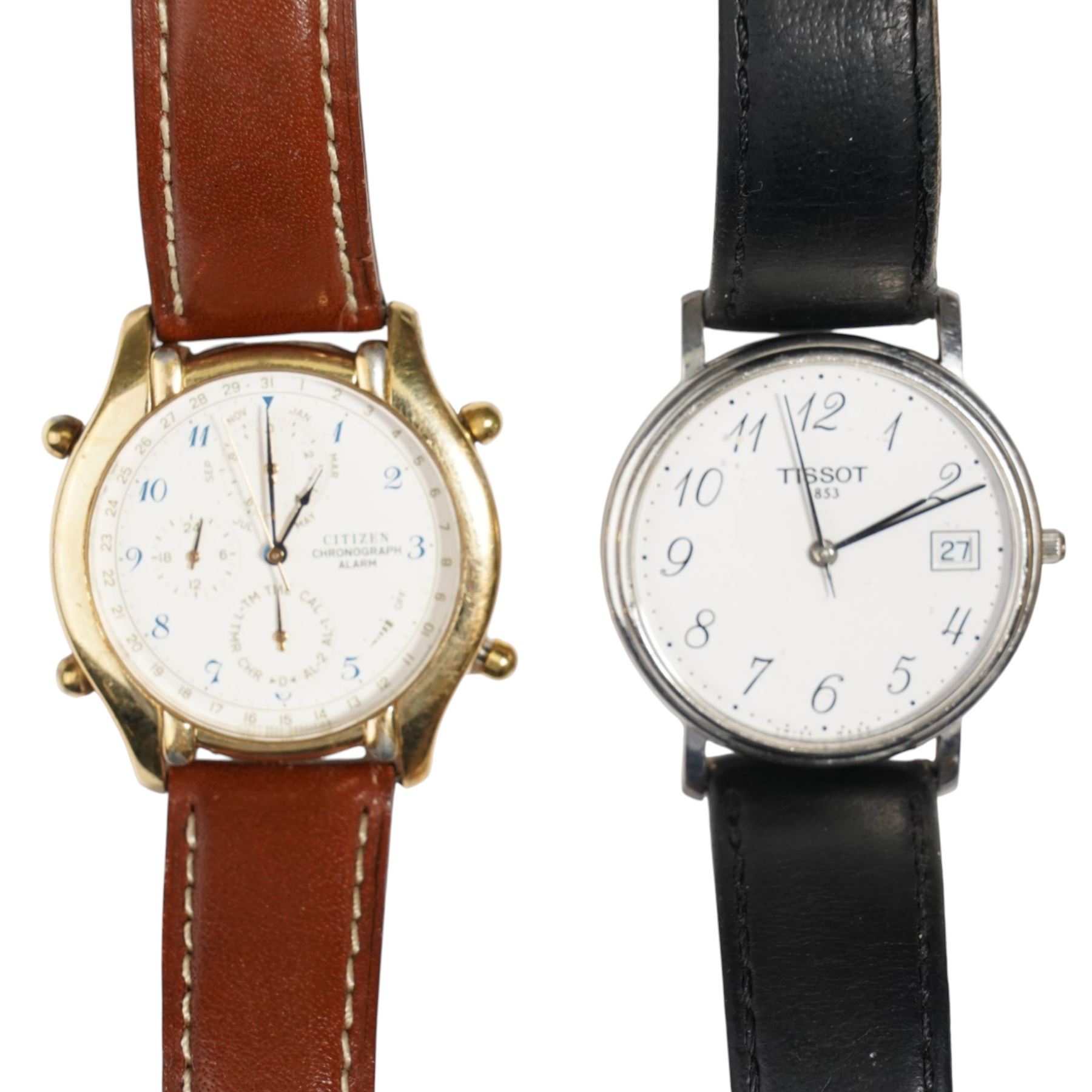 Five wristwatches including Longines 'Presence' quartz, Pulsar quartz, Citizen Chronograph Alarm, Rodana and Tissot (5)