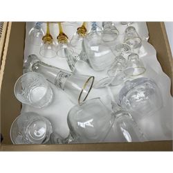 Pair of Edinburgh crystal tumblers, cut glass drinking glasses, including wine glasses and tumblers, together with a collection of other drinking glasses, in three boxes 
