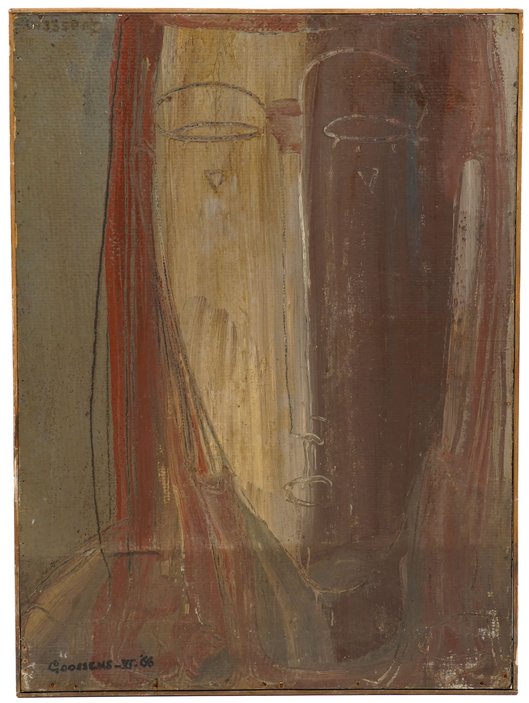 Anton Goossens (Belgian, 1903-1980): Abstract Face, oil on cardboard signed and dated '66, 122cm x 90cm 