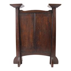 Art and Crafts carved  oak firescreen, the rectangular panel carved with Art Nouveau flowers and foliage, H84cm