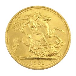 Queen Elizabeth II 1981 gold full sovereign coin