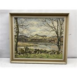 Thomas Leslie Kerkham (British 1918-1986): Lakeside Scene, oil on board signed 50cm x 60cm