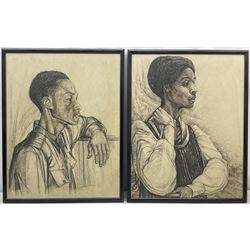 African School (20th century): Male and Female Portraits, pair charcoals indistinctly signed and dated 1967, 59cm x 46cm (2)