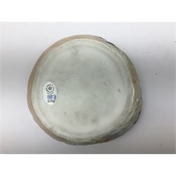 Pair of Royal Copenhagen bowls modelled as baskets and mounted with lobsters, model no 3498 and 3277, with painted and printed marks beneath, largest D19cm