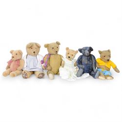 Eight early 20th century and later teddy bears, to include three straw filled examples with jointed limbs, tallest H58cm