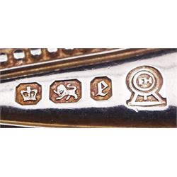 Group of silver flatware, comprising set of six early 20th century teaspoons with foliate engraved detail, hallmarked Joseph Rodgers & Sons, Sheffield 1909 and 1911, a set of six Victorian beaded edge teaspoons, hallmarked Sheffield 1897, Victorian dessert spoon, hallmarked Charles Boyton (II), London 1886, late Victorian teaspoon, and four early 20th century silver handled butter knives, approximate weighable silver 10.27 ozt (319.5 grams)