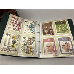 Various Royal Mail PHQ cards, first day covers, World stamps including Poland, Uruguay, Pakistan etc, housed in sixteen albums / folders, in one box
