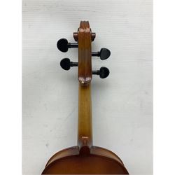 Chinese Parrot violin with 35.5cm two-piece back; L59.5cm in carrying case; and early 20th century German violin for restoration; bears label 'Antonius Stradivarius Faciebat Anno 1730'; cased with bow (2)