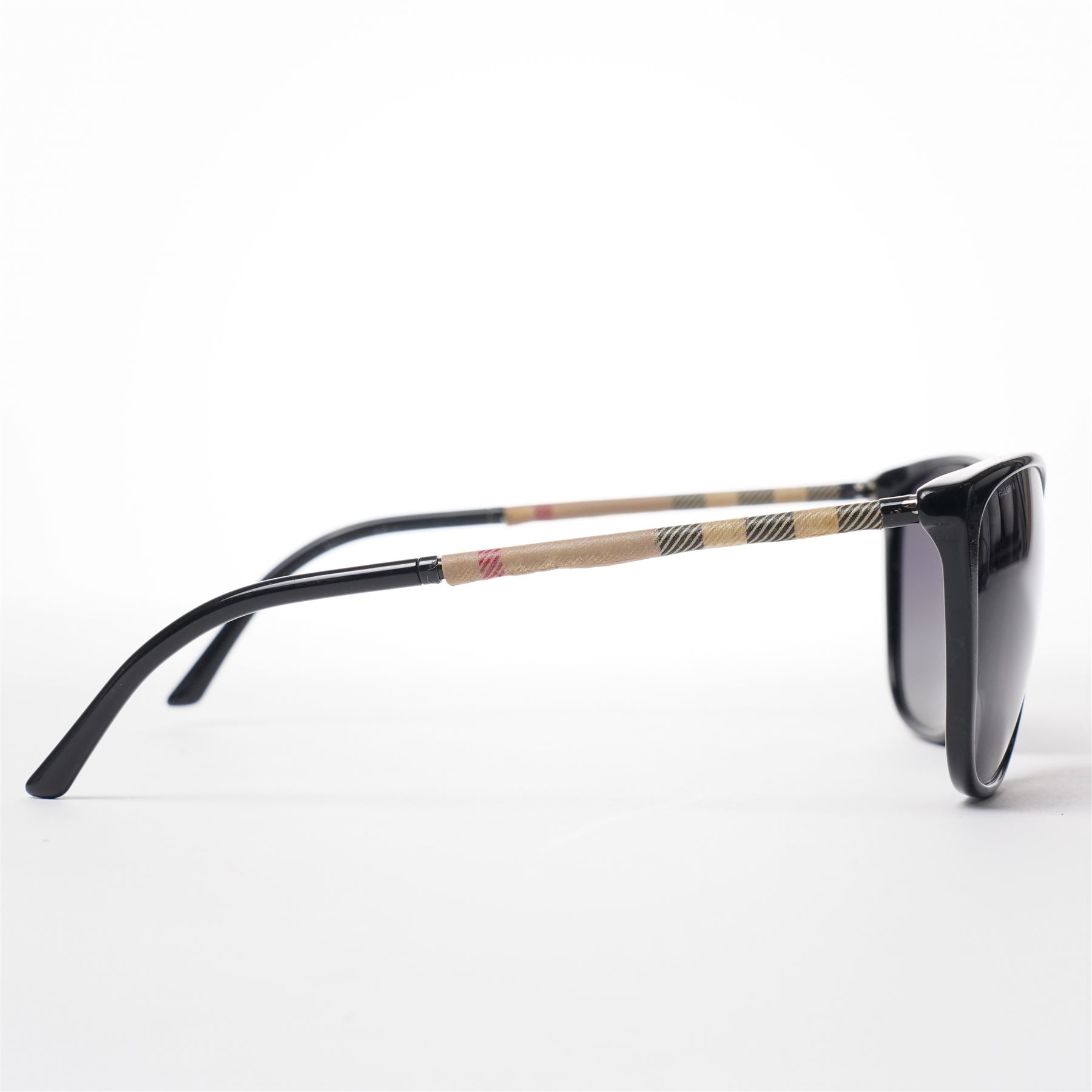 Burberry - pair of oversized sunglasses, with gradient tinted lenses in a black frame, the arms with signature check detail, with original hard case
