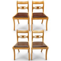 Seahorseman by Shaw & Riley - set of four Yorkshire oak bar-back dining chairs, brown viny...