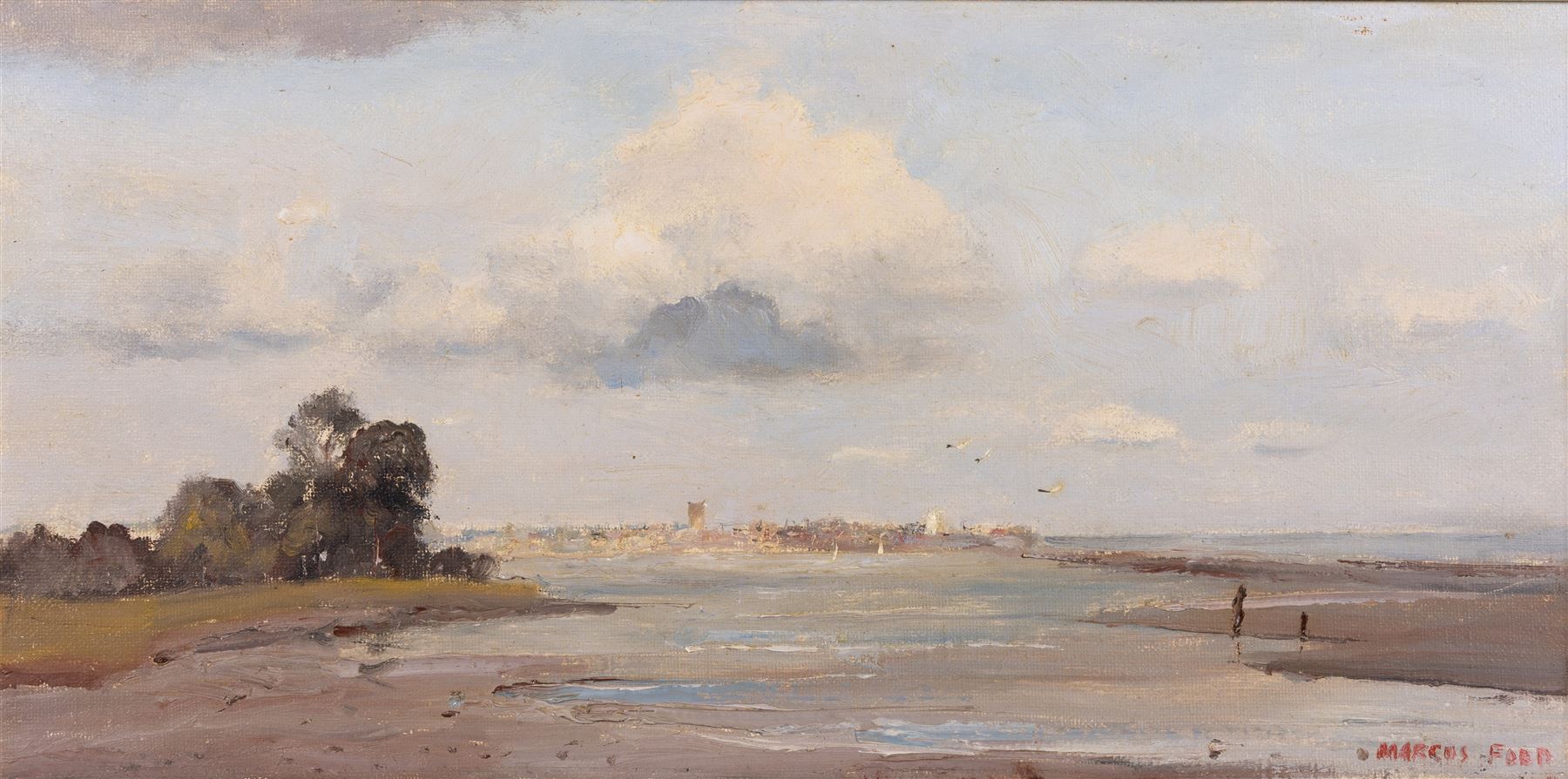 Marcus Ford (British 1914-1989): View towards Southwold, oil on canvas signed 30cm x 60cm 