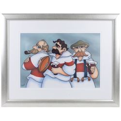 Peter Bell (Hull Contemporary): Rugby Team After A Match, pastel signed 39cm x 56cm 