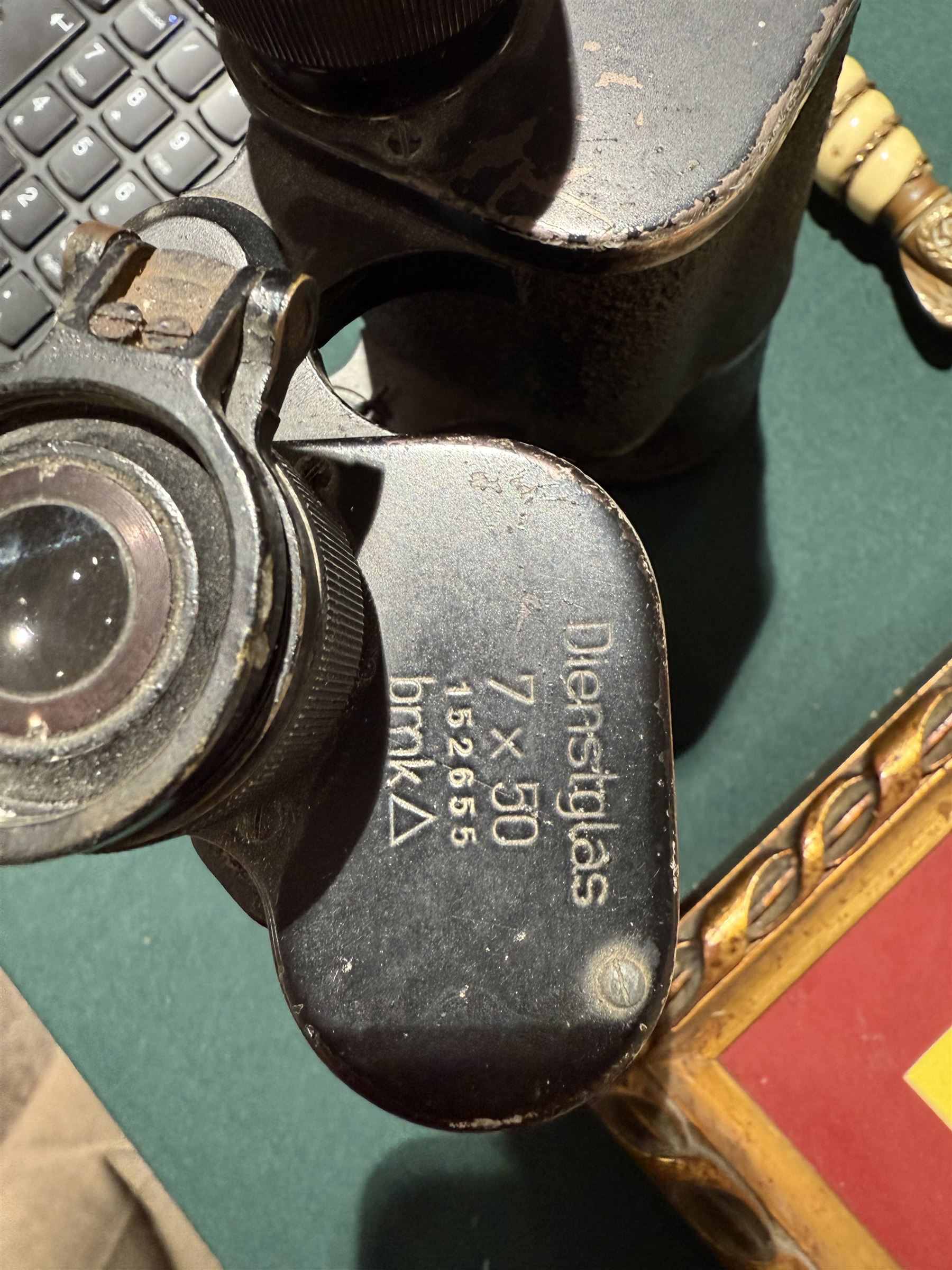Pair of WWII BMK military binoculars, Dienstglas 7x50, serial number 152655