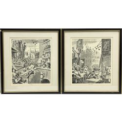 After William Hogarth (British 1697-1764): 'Beer Street' and 'Gin Lane', pair engravings originally published 1751, 29cm x 25cm (2)
