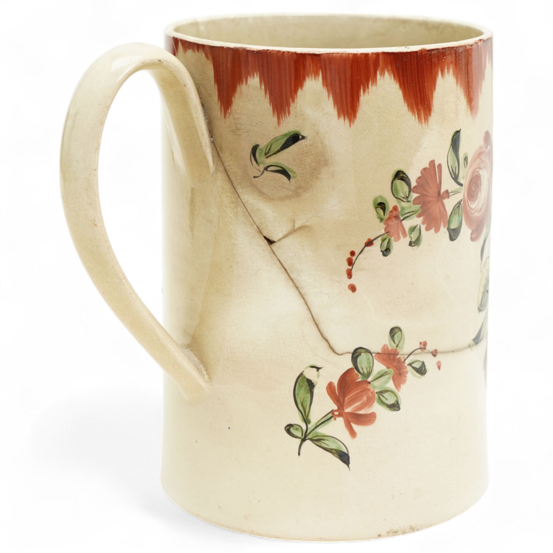 18th century Creamware tankard, decorated with sprigs of roses, H15cm