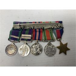 Three miniature groups of five medals - OBE Military group with WW1 trio and Italy Order of Saints Maurice & Lazarus Knights Cross; MBE Military group with WW2 trio and Territorial Efficiency Decoration; and WW2 trio, General Service Medal 1918-62 with Brunei and Arabian Peninsula clasps and GSM 1962 with Borneo clasp; all with ribbons on pinned wearing bars (3)