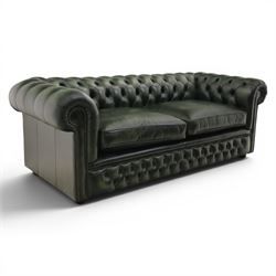 Distinctive Chesterfields - Chesterfield two cushion sofa, upholstered in green deeply but...