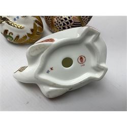 Seven Royal Crown Derby Paperweights, to include Field mouse with silver stopper, Dormouse, Chicken etc,  six without stoppers   